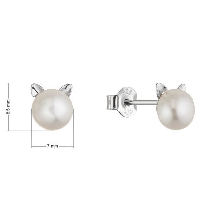 Stříbrné náušnice kočičky s říční perlou 21117.1