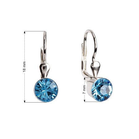 Strieborné visiace náušnice s kryštálmi Swarovski modré okrúhle 31112.3 Aqua