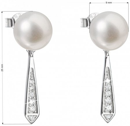 Stříbrné náušnice visací s bílou říční perlou 21036.1