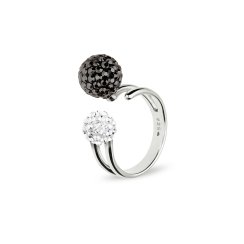 Prsten se Swarovski Elements kulička Hematite + Krystal