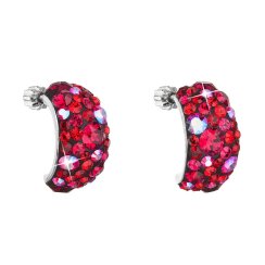 Strieborné náušnice visiace s kryštálmi Swarovski červené polkruh 31164.3 Cherry