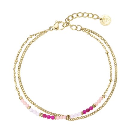 Náramok oceľový s pravými kameňmi 43069.3 ružový