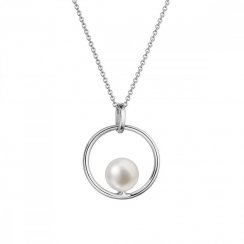 Zlatý 14 karátový náhrdelník biele zlato s bielou riečnou perlou 82P00041