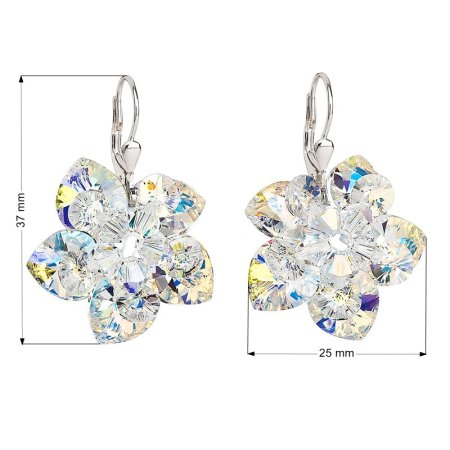 Stříbrné náušnice visací s krystaly Swarovski AB efekt kytička 31130.2 AB