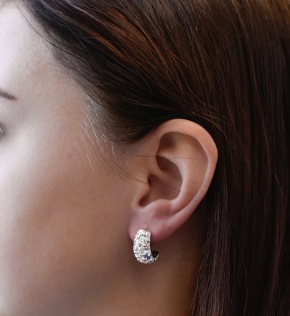 Strieborné náušnice visiace s kryštálmi Swarovski ab efekt polkruh 31164.2 AB