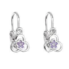 Strieborné detské náušnice visiace so zirkónom fialová kvietka 11171.3 Violet