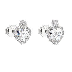 Strieborné náušnice pecka so zirkónom biele srdce 11158.1