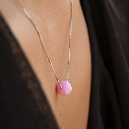 Strieborný náhrdelník so syntetickým opálom ružový okrúhly 12044.3 Pink s. Opal