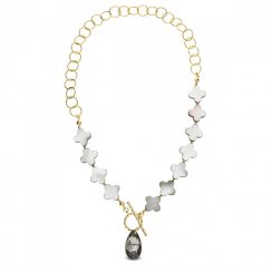 Stříbrný pozlacený náhrdelník šedý Clover NG6106SN1MPB Silver Night