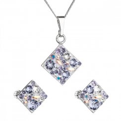 Sada šperků s krystaly Swarovski náušnice, řetízek a přívěsek fialový kosočtverec 39126.3 Violet