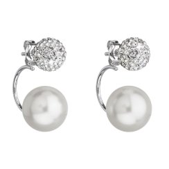 Strieborné náušnice dvojité s kryštálmi Swarovski biele okrúhle 31179.1 Kryštál