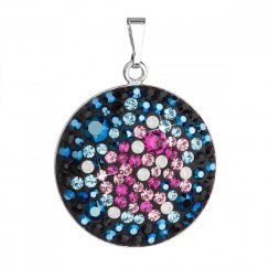 Strieborný prívesok s kryštálmi Swarovski mix farieb modrá ružová okrúhly 34131.4 Galaxy