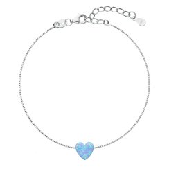 Stříbrný náramek se syntetickým opálem světle modré srdce 13018.3 Lt. Blue s. Opal