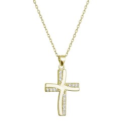 Pozlacený stříbrný náhrdelník kříž se zirkony 12135.1 crystal