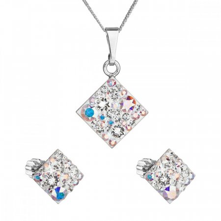 Sada šperků s krystaly Swarovski náušnice, řetízek a přívěsek ab efekt kosočtverec 39126.2 AB