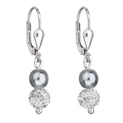 Strieborné náušnice visiace s krištáľmi Preciosa šedé okrúhle 31244.3 Grey