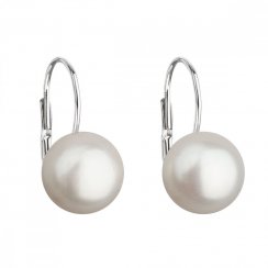 Stříbrné náušnice visací s bílou říční perlou 21045.1 Bílá