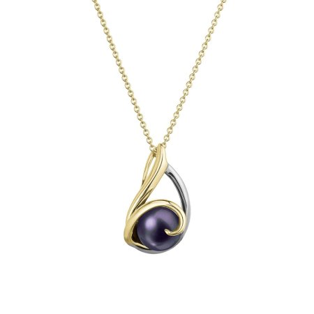 Zlatý 14 karátový náhrdelník žlté zlato s čiernou riečnou perlou 92P00030 black