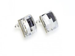 Náušnice biele so Swarovski Elements diskoštvorec Krystal 10 mm