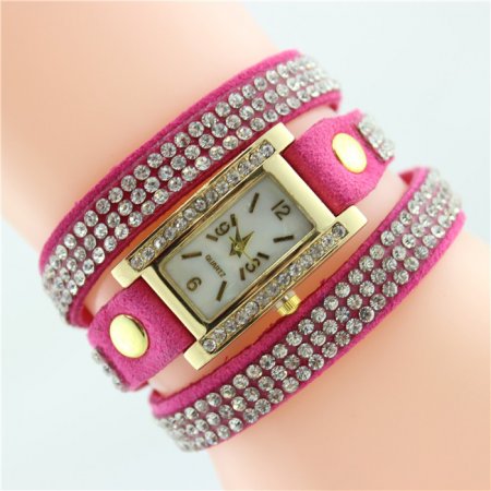 Modní štrasové náramkové hodinky růžové