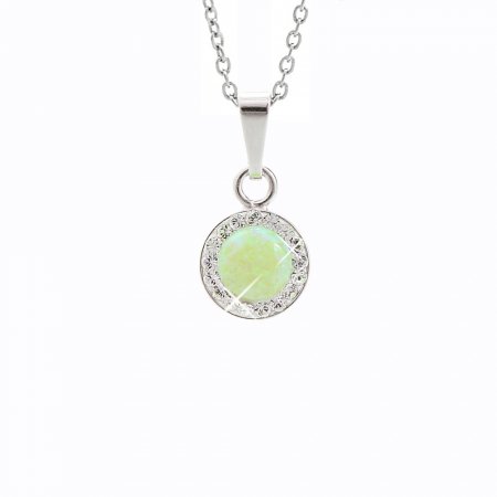 Strieborný náhrdelník so svetlo zeleným opálom a kryštálmi Swarovski Elements koliesko Chrysolite Opal