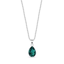 Strieborný náhrdelník so Swarovski Elements zelená kvapka Baroque N432010EM Emerald