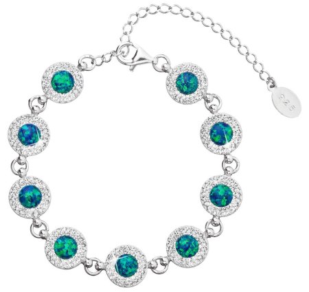 Strieborný náramok so syntetickým opálom a s krištáľmi Preciosa zelený 33105.1 Green s. Opal