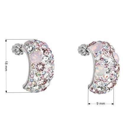 Stříbrné náušnice visací s krystaly Swarovski růžový půlkruh 31164.3 Magic Rose