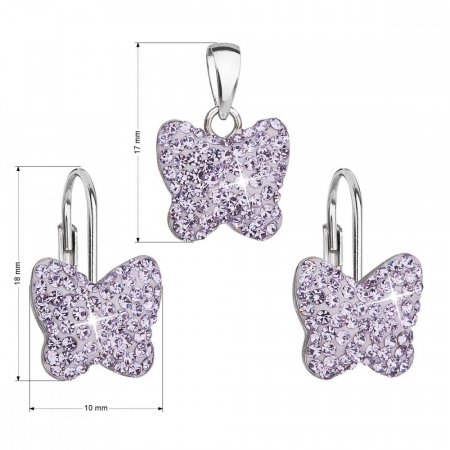 Súprava šperkov s krištáľmi Preciosa náušnice a prívesok fialový motýľ 39144.1 Violet