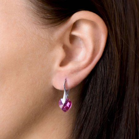 Súprava šperkov s kryštálmi Swarovski náušnice a prívesok ružové srdce 39003.4 Fuchsia