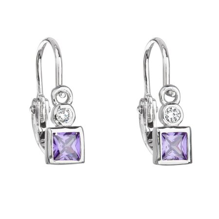 Stříbrné dětské náušnice visací se zirkonem fialová kostička 11172.3 Violet