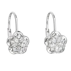 Stříbrné náušnice visací se zirkonem bílá kytička 11186.1