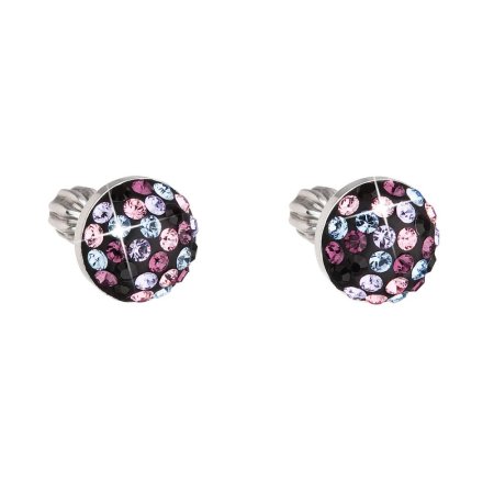 Strieborné náušnice pecka s kryštálmi Swarovski mix farieb okrúhle 31336.3 Magic Violet