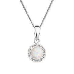 Náhrdelník se syntetickým opálem a křišťály Preciosa bílý kulatý 32083.1 White
