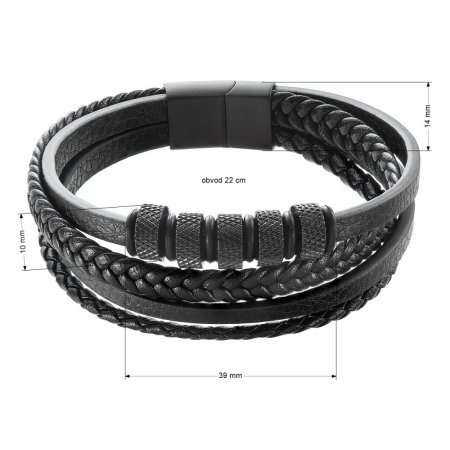 Náramek pánský s koženkovými pásky 43036.3 černý