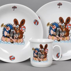 Porcelánová dětská jídelní souprava 3dílná "Krtek na člunu"