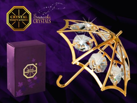 Kovová pozlátená figúrka Dáždnik s bielymi kryštálmi Swarovski Elements