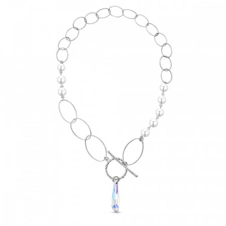 Strieborný náhrdelník s bielymi perlami a menivým kryštálom Crystalactite N6017AB8W AB