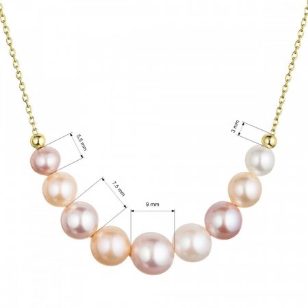 Pozlátený strieborný náhrdelník s 9 riečnou perlami na retiazke 22046.3 multi Au plating