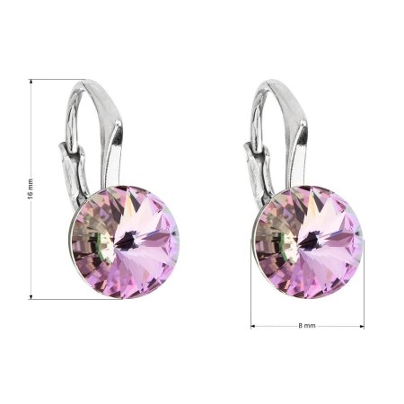 Stříbrné náušnice visací s krystaly Swarovski fialové kulaté 31229.5 Vitrail Light