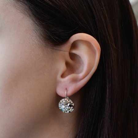 Stříbrné náušnice visací s krystaly Swarovski mix barev kulaté 31176.4 Chameleon