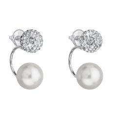 Náušnice perly s křišťály Preciosa 31178.1 Bílá