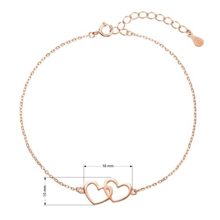 Pozlacený stříbrný ROSE náramek dvě srdíčka 63009 rose