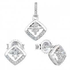 Sada šperkov so zirkónom náušnice a prívesok biely kosoštvorec 19025.1