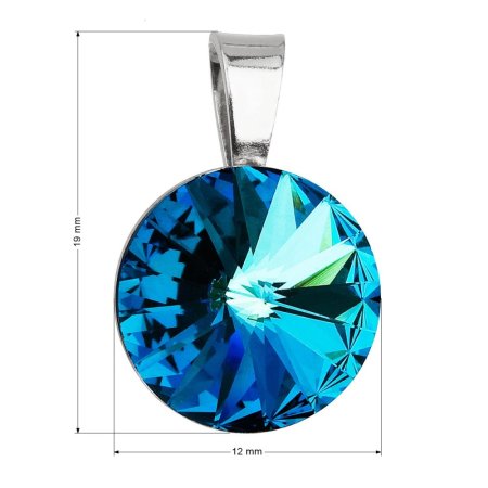 Stříbrný přívěsek s krystaly Swarovski modrý kulatý-rivoli 34112.5 Bermuda Blue