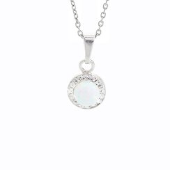 Strieborný náhrdelník s bielym opálom a kryštálmi Swarovski Elements koliesko White Opal
