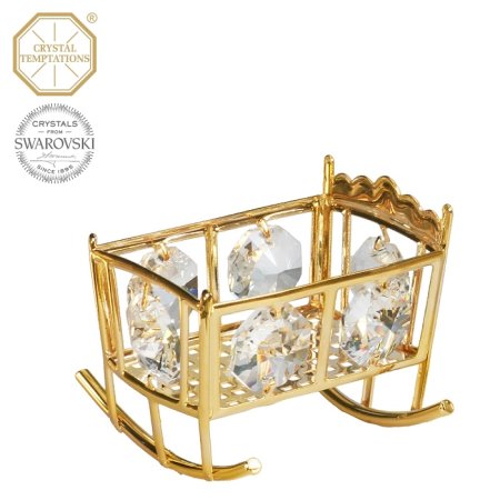 Kovová pozlátená figúrka Kolíska s bielymi kryštálmi Swarovski Elements
