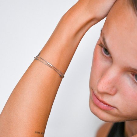 Strieborný náramok dvojitá retiazka s obdĺžnikmi 63005