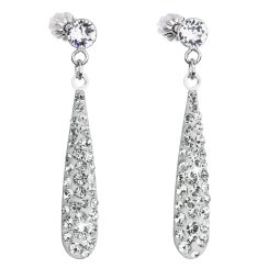 Stříbrné náušnice visací s krystaly Swarovski bílá slza 31163.1 Krystal