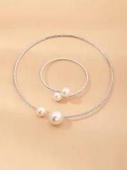 Sada šperků nastaviteľný náhrdelník a náramok s perlami Biely